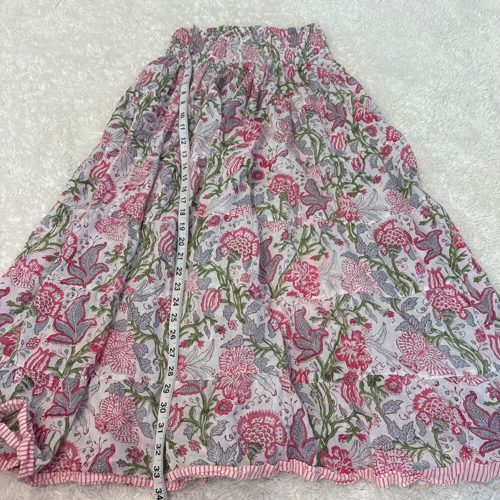 Womens Cotton Pink Floral Maxi Skirt Beach Boho Indie Tomato Granola Girl OS - Picture 3 of 6